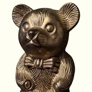 Vintage Metal Decorative Bear Bank Accent with Bow Tie